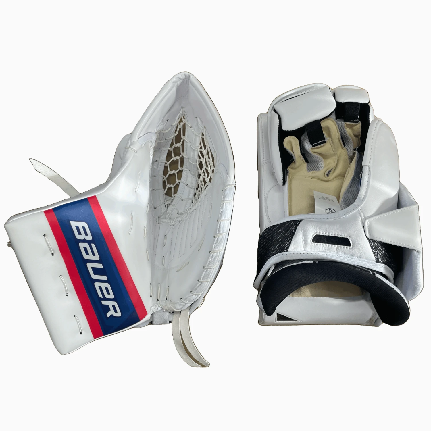 Bauer Vapor Hyperlite - New Pro Stock Senior Goalie Glove Set (White/Blue/Red) 2 Bauer Vapor Hyperlite - New Pro Stock Senior Goalie Glove Set (White/Blue/Red) - Image 2