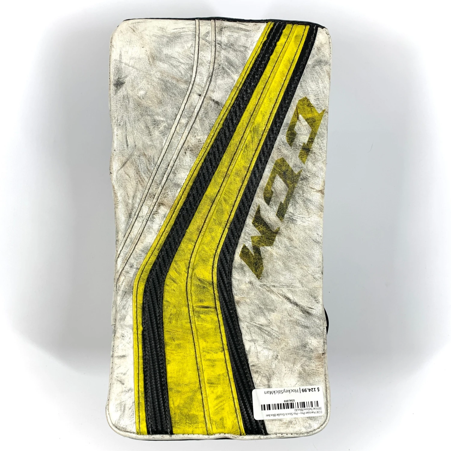 Bauer CCM Premier Pro - Used Pro Stock Goalie Blocker (White/Yellow/Black) 1 Bauer CCM Premier Pro - Used Pro Stock Goalie Blocker (White/Yellow/Black)