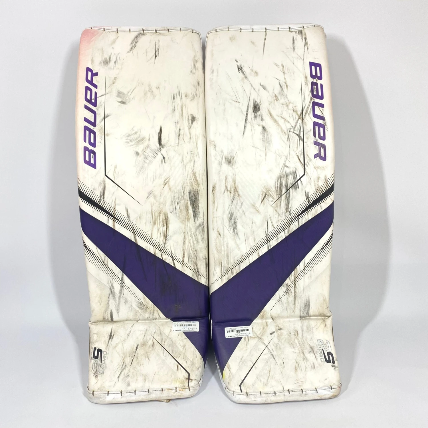 Bauer Supreme 2S Pro - Used Pro Stock Goalie Pads - Full Set (White/Purple/Black) 2 Bauer Supreme 2S Pro - Used Pro Stock Goalie Pads - Full Set (White/Purple/Black) - Image 2