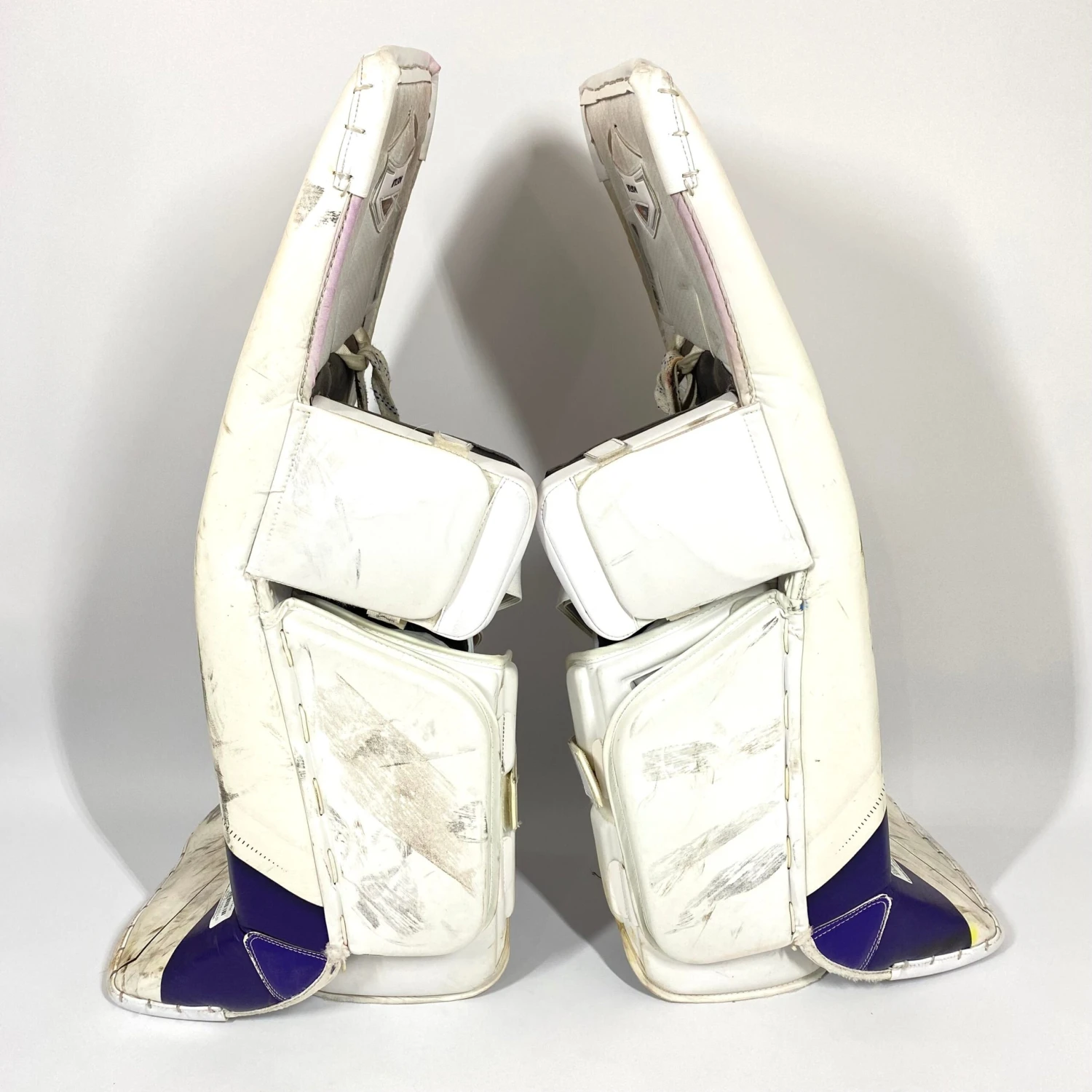 Bauer Supreme 2S Pro - Used Pro Stock Goalie Pads - Full Set (White/Purple/Black) 3 Bauer Supreme 2S Pro - Used Pro Stock Goalie Pads - Full Set (White/Purple/Black) - Image 3