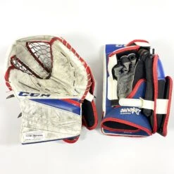 CCM Extreme Flex III - Used Pro Stock Goalie Pads - Full Set (White/Blue/Red) -Bauer Store Photo2023 05 05 22439PM