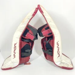 Bauer Vapor Hyperlite - Used Pro Stock Senior Goalie Pads (Maroon/White) -Bauer Store Photo2023 05 24 112428AM