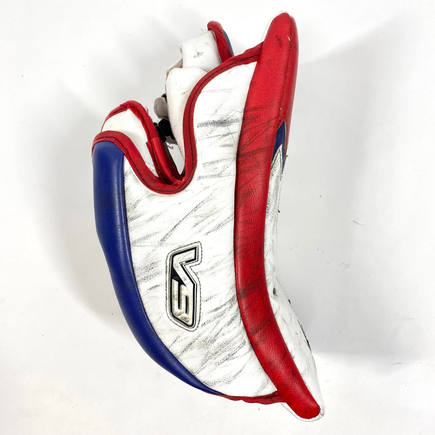 Vaughn Velocity V9 - Used Pro Stock Goalie Blocker (Red/Blue) 2 Vaughn Velocity V9 - Used Pro Stock Goalie Blocker (Red/Blue) - Image 2