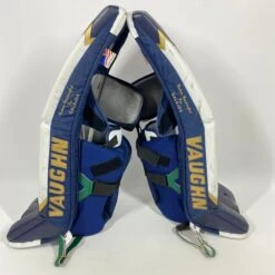 Vaughn Pro Custom - Used NCAA Pro Stock Goalie Pads (White/Blue/Gold) -Bauer Store Photo2023 06 09 10356PM