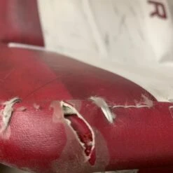 Bauer Vapor Hyperlite - Used Pro Stock Senior Goalie Pads (Maroon/White) -Bauer Store Photo2023 06 28 25839PM