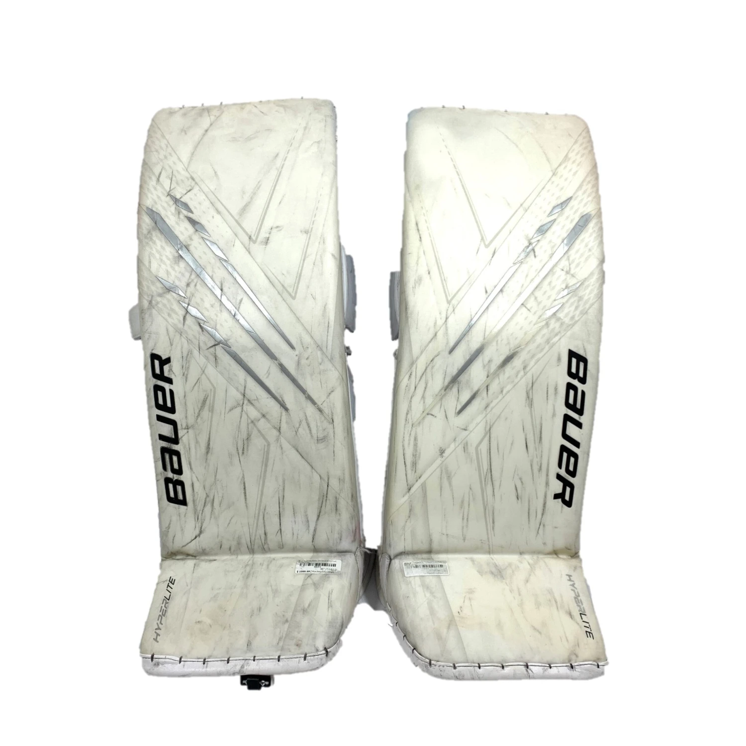 Bauer Vapor HyperLite - Used Pro Stock Goalie Pads (White/Silver) 1 Bauer Vapor HyperLite - Used Pro Stock Goalie Pads (White/Silver)