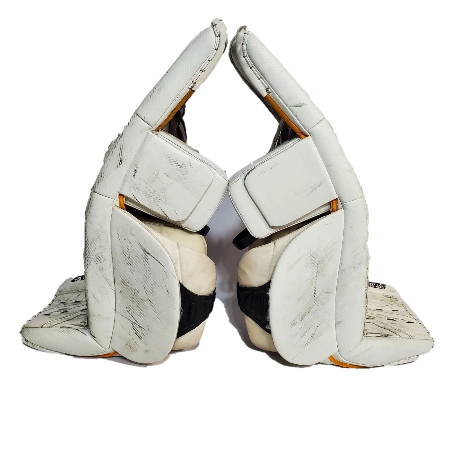 CCM Extreme Flex IV - Used Pro Stock Goalie Pads - (White/Yellow/Black) 3 CCM Extreme Flex IV - Used Pro Stock Goalie Pads - (White/Yellow/Black) - Image 3